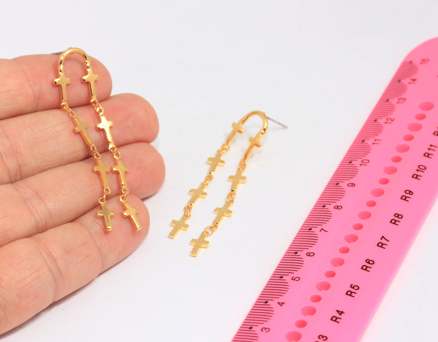 Long Drop Cross Earrings