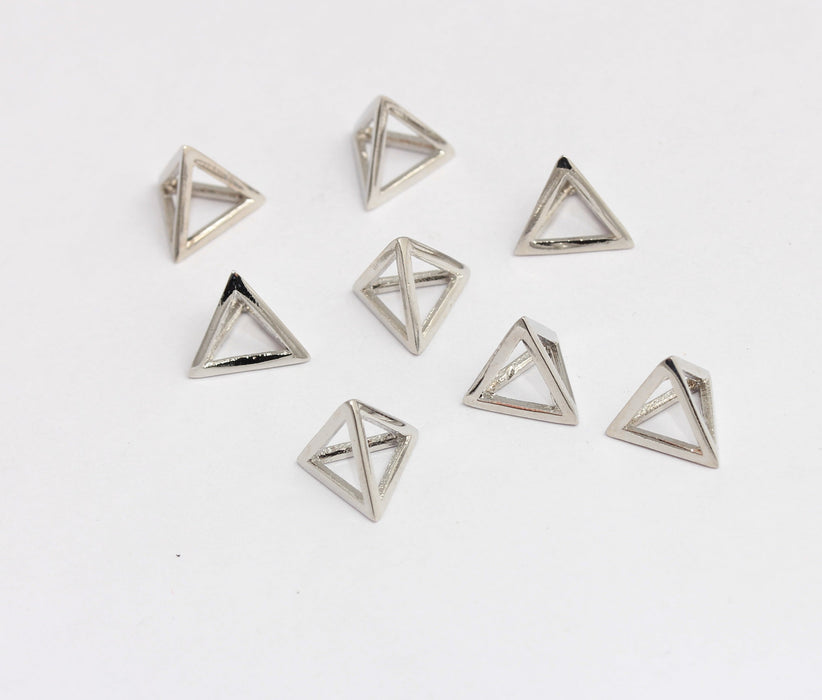 9 mm Rodyum Kaplamalı Piramit Takılar, Gümüş Üçgen Boncuklar, SLM229