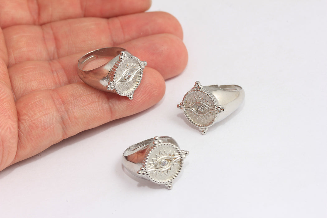 Rhodium Plated Eye Rings, Silver CZ White Stone Eye Rings, SLM153