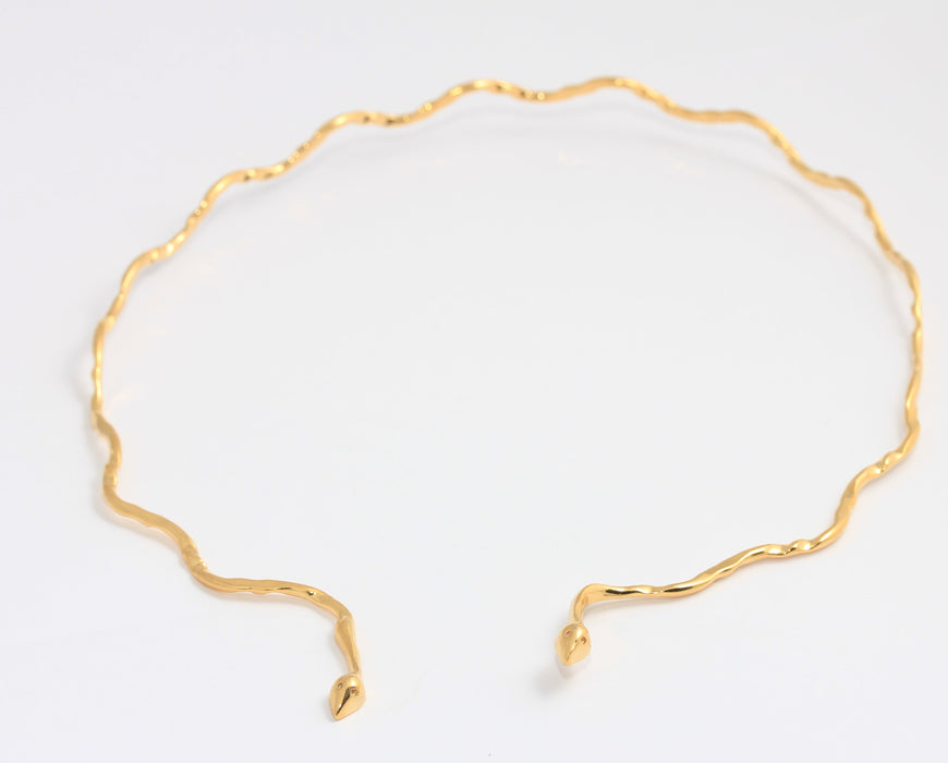 24k Shiny Gold Wire Snake Choker Necklace, Open Snake Cuff, BXB273-4