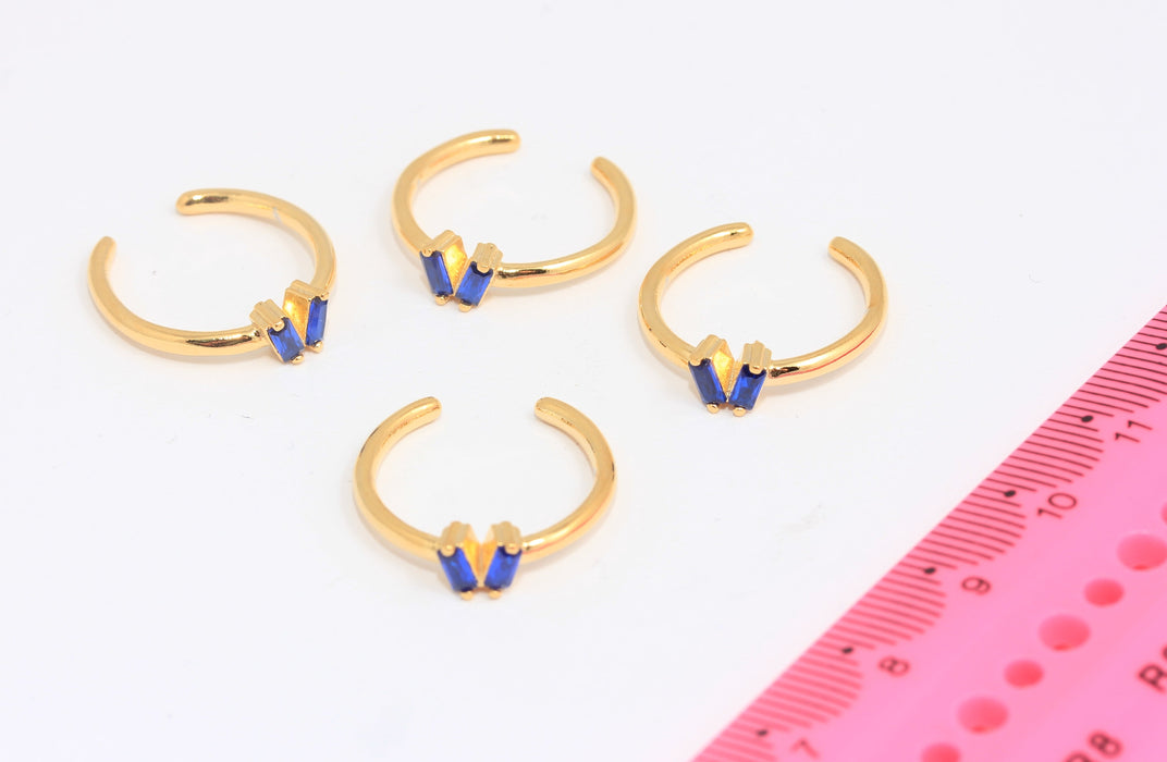 16-17mm 24k Shiny Gold Baguette Rings, Micro Pave Blue Stone Ring, SLM726