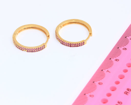 Hoop Earrings, CZ Purple Stone Hoops
