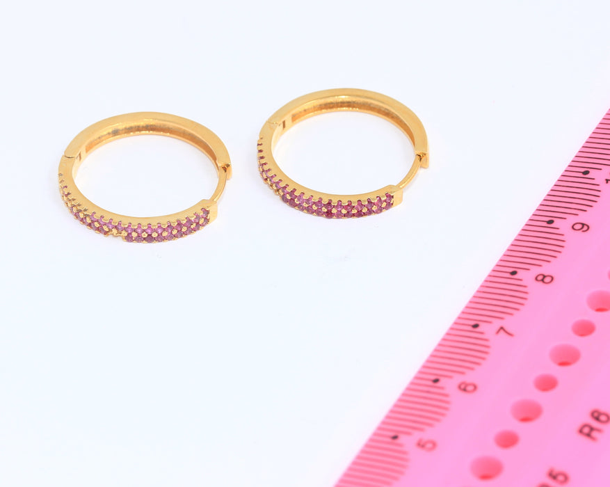 Hoop Earrings, CZ Purple Stone Hoops