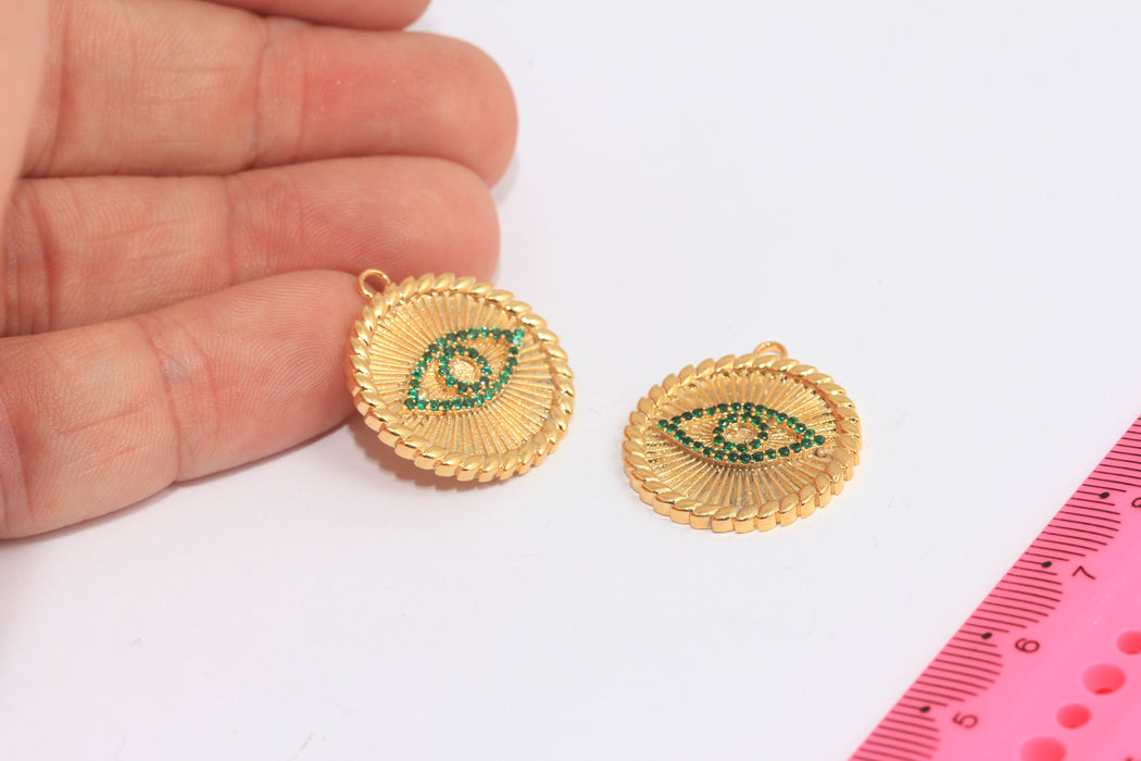22x25mm 24 Ayar Parlak Altın Madalyon, Mikro Döşeme Nazar Boncukları, SLM823