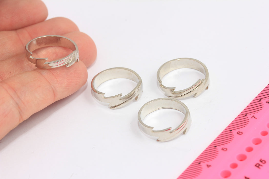 17mm Rhodium Plated Flash Rings, Silver Band Thunder Rings, SLM731