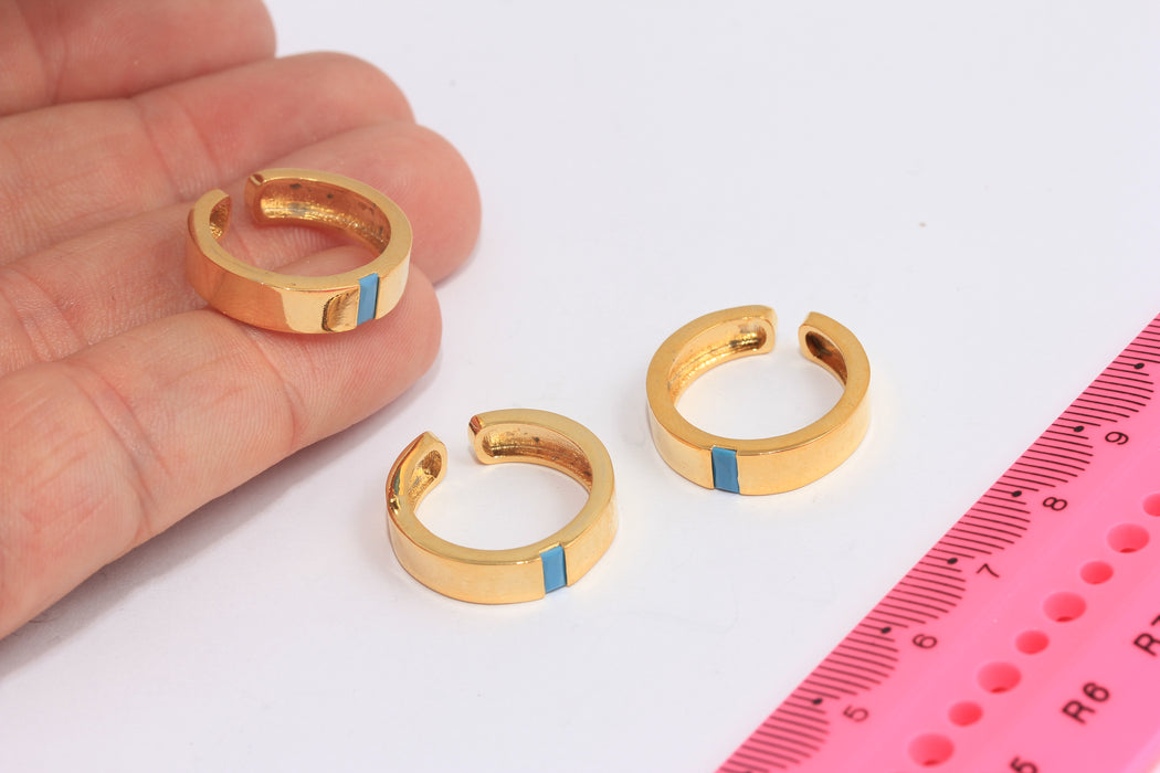 Anelli a fascia in oro lucido 24k da 16-17 mm con micro pavé di pietre blu, SLM627