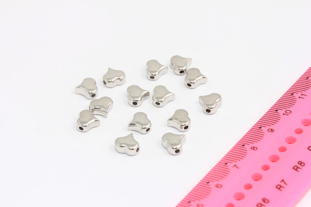 8mm Rhodium Plated Heart Beads, Silver Heart Bracelet Beads, SLM694