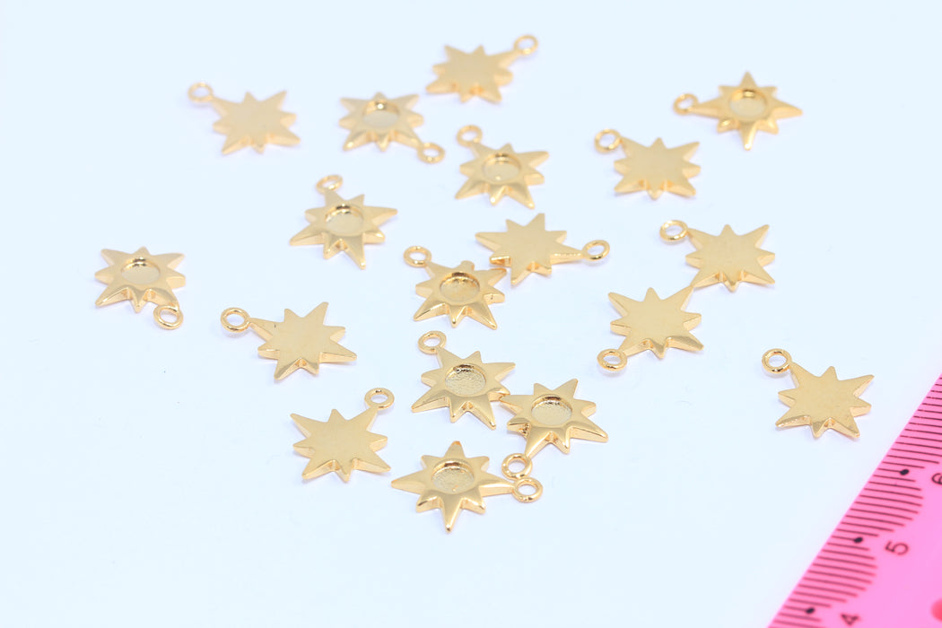 12x15mm 24k Shiny Gold Pole Star, North Star Cabochon Charms, SLM801