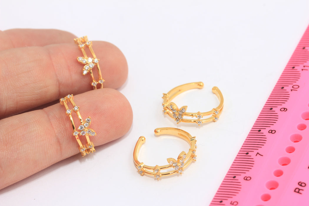 16x17mm 24k Shiny Gold Butterfly Ring, Micro Pave Butterfly Rings, SLM824