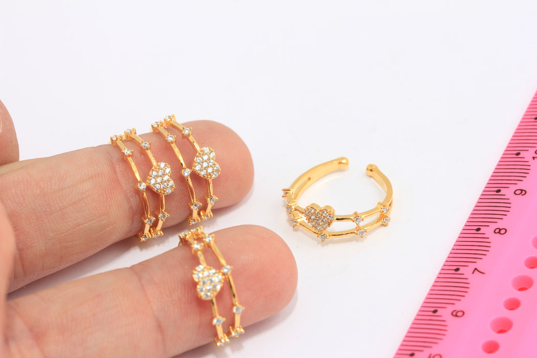 17-18mm 24k Shiny Gold Heart Ring, CZ Heart Bridal Ring, SLM764
