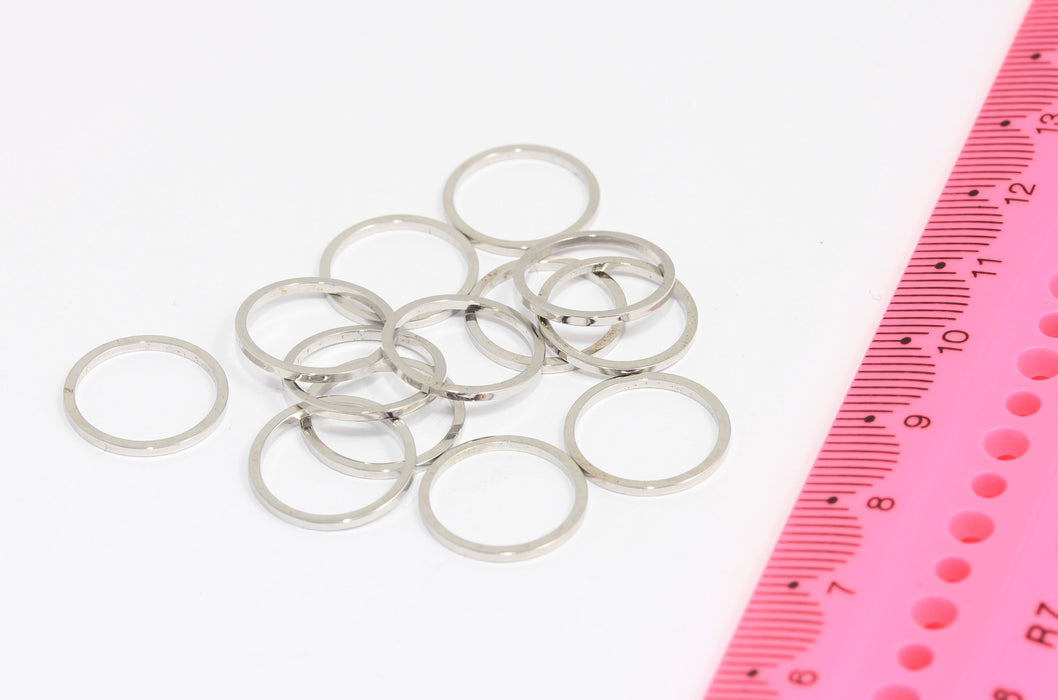 14 mm Rodyum Kaplamalı Kapalı Yüzük, Yuvarlak Gümüş Halka Takılar, SLM1057