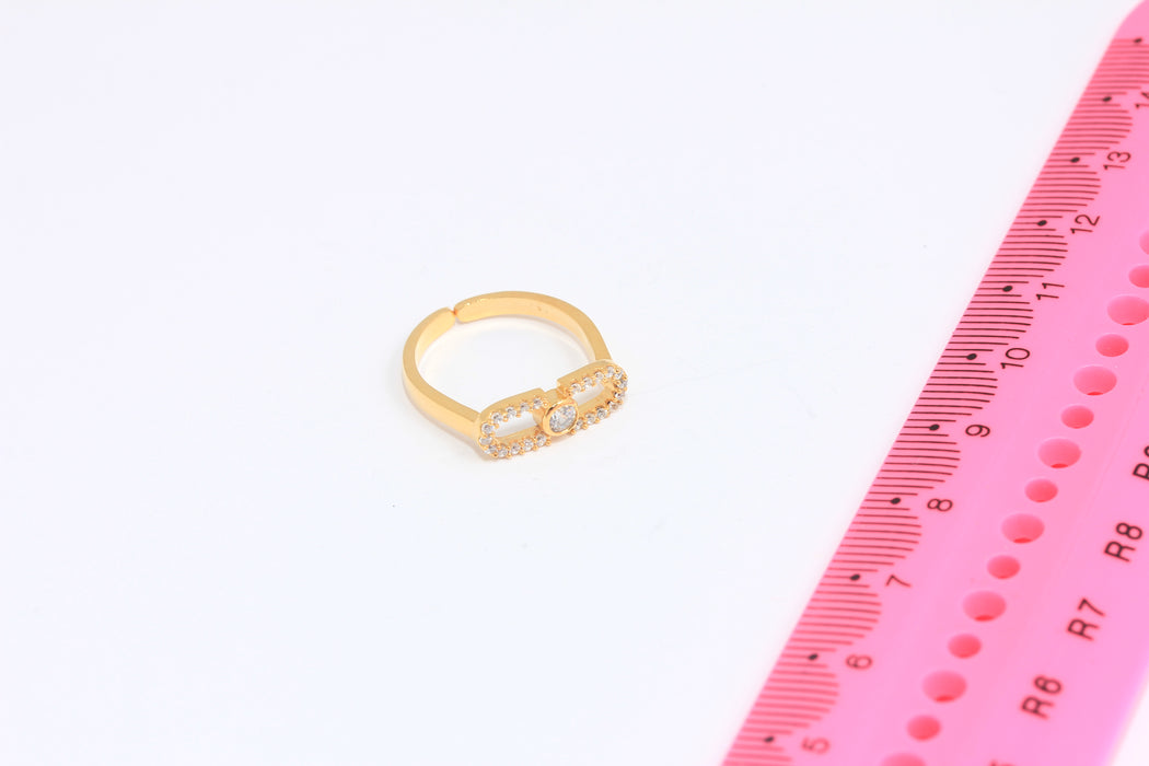 24k Shiny Gold CZ Rings, Micro Pave White Stone Chain Ring, SLM917