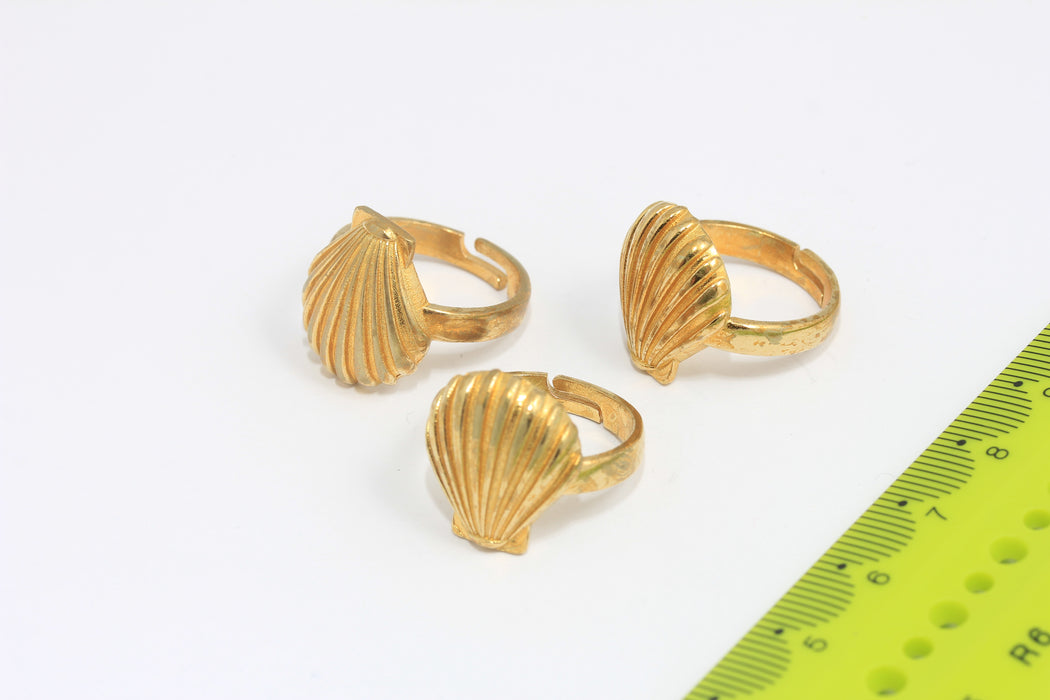 18mm Raw Brass Shell Rings, Adjustable Shell Statement Rings, SLM859