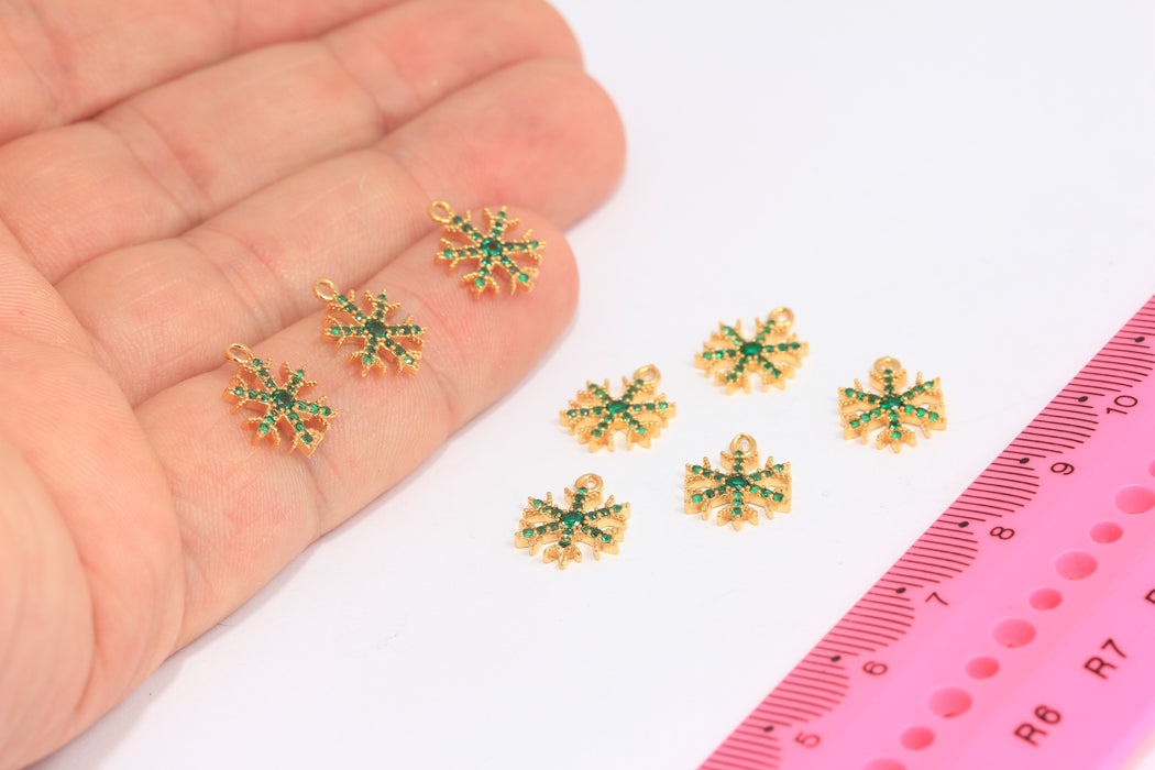 9x13 mm 24 Ayar Parlak Altın Kar Tanesi Takıları, CZ Yeşil Kar Tanesi Boncukları, SLM961