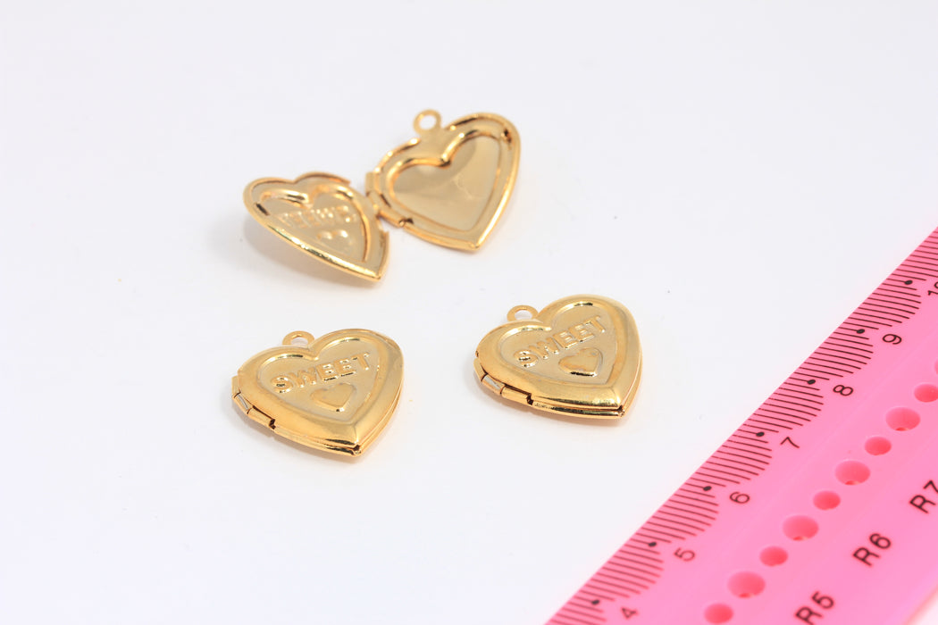 20x22mm 24k Shiny Gold Heart Locket Pendant, Heart Locket Medallion, SLM879