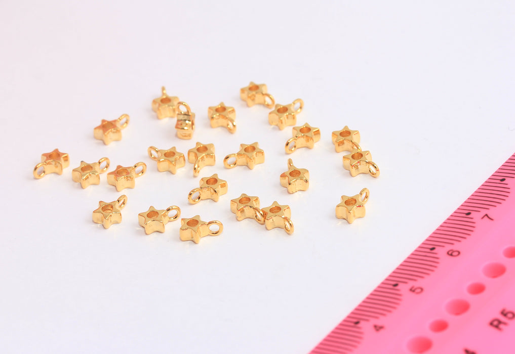 5x7mm 24k Shiny Gold Star Beads, Star Bead Cabochon Settings, MTE91