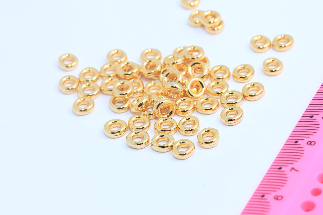Donut Beads, Gold Rondelle Beads