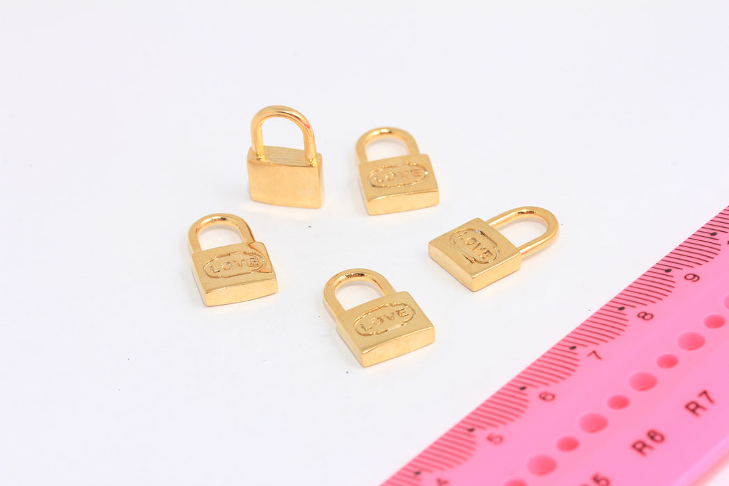 10x18mm 24 Ayar Parlak Altın Aşk Takıları, Mini Anahtar Kilit Kolye, MTE558