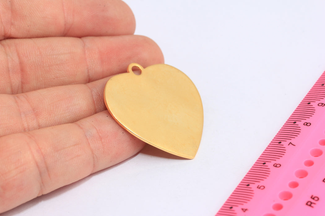 35x36mm 24k Shiny Gold Heart Medallion, Stamping Heart Pendant, MTE35