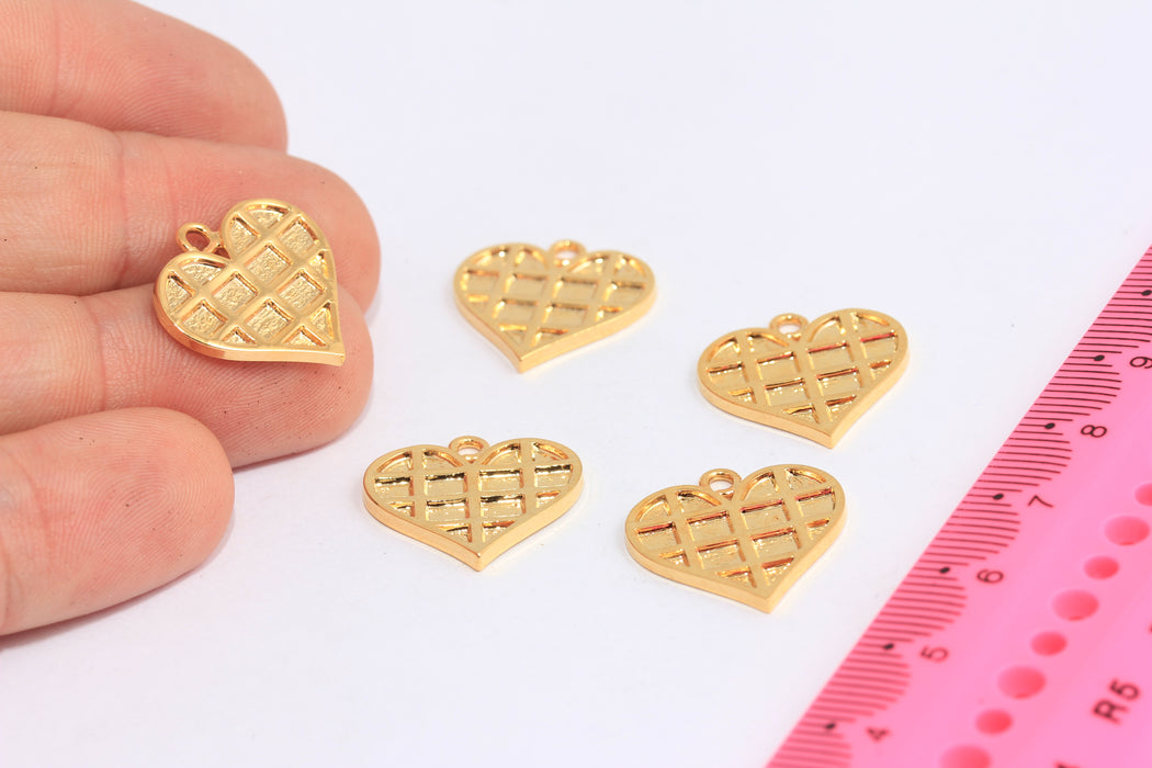 19x19mm 24k Shiny Gold Heart Medallion, Love Necklace Charms, MTE804
