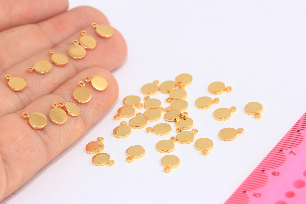 6mm 24k Shiny Gold Coin Charms, Round Disc Bracelet Beads, MTE138