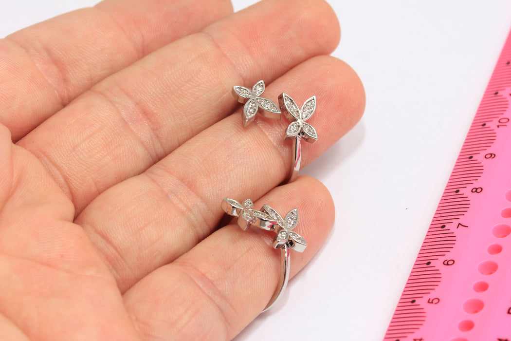 18mm Rhodium Plated Butterfly Ring, Micro Pave Butterfly Rings, MLS864