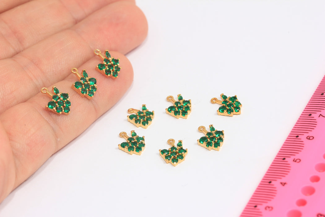 9x12mm 24 Ayar Parlak Altın Kaplama Üzüm Boncukları, CZ Yeşil Taşlı Üzüm Boncukları, ZRCN9