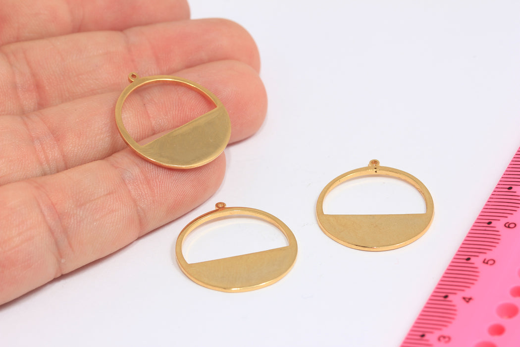 22x24mm 24 Ayar Parlak Altın Yuvarlak Tılsımlar, Yarım Daire Madalyon Tılsımı, SLM932