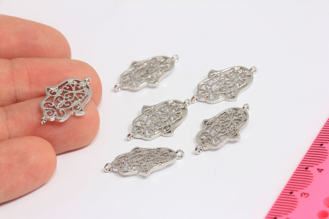 14x24 mm Rodyum Kaplama Hamsa, Hamsa Bağlantı Takıları, Hamsa Takıları, Bilezik Bağlantısı, ROSE519
