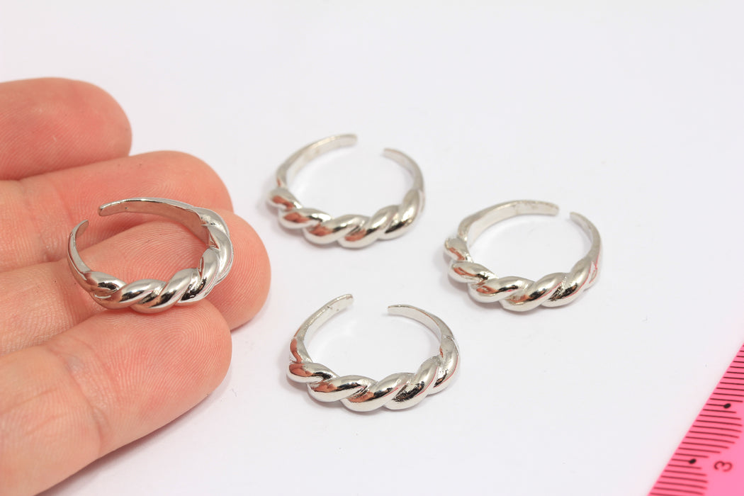 17-18mm Rhodium Plated Braided Rings, Adjustable Statement Ring Settings, SLM968