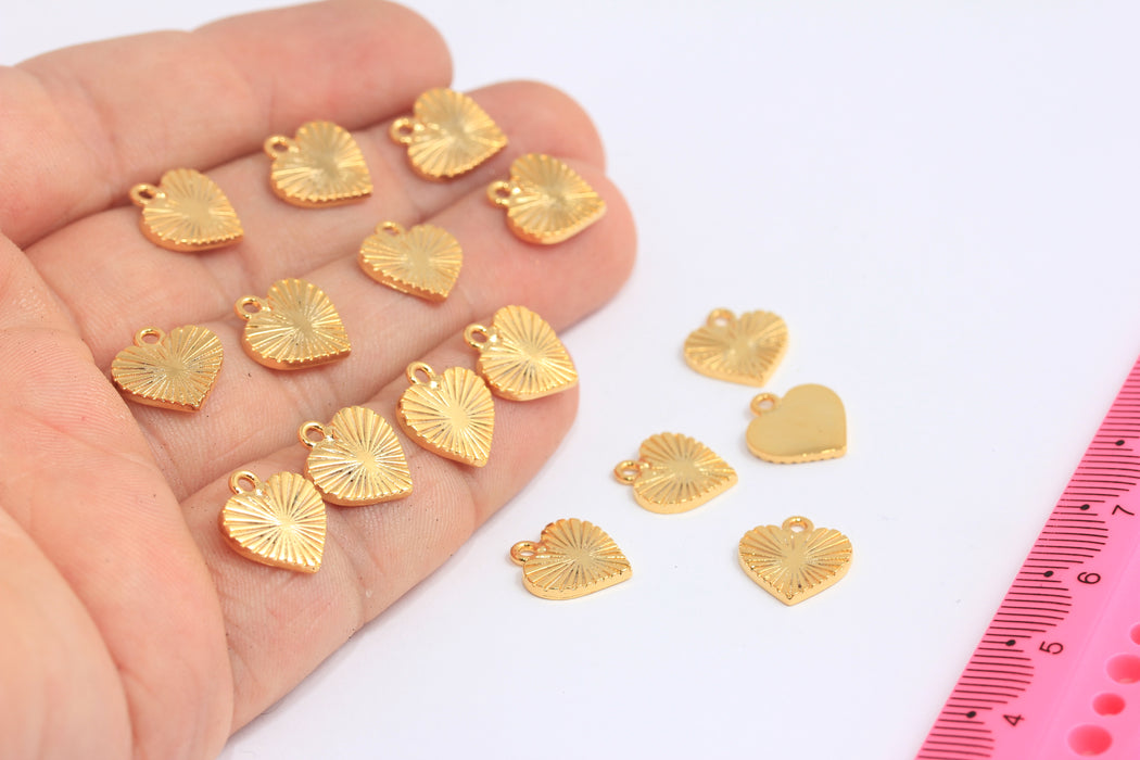 11x13mm 24k Shiny Gold Mini Heart Charm, Heart Bracelet Beads, MTE111