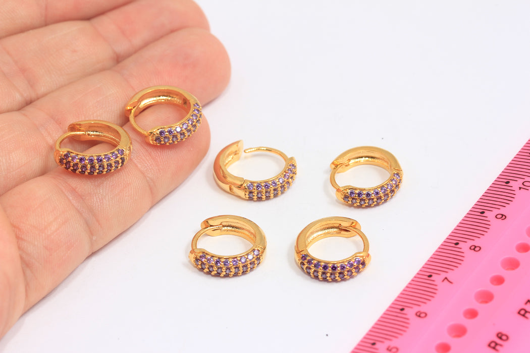 Hoop Earrings, CZ Purple Stone Huggie Hoops