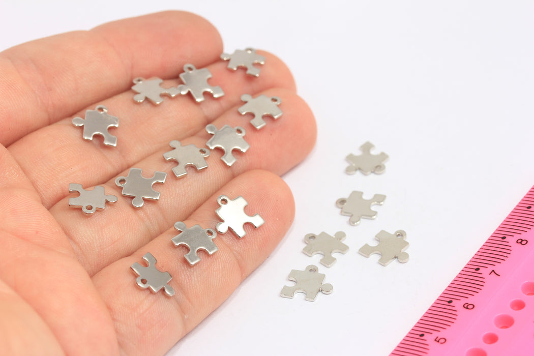 10mm Rhodium Plated Puzzle Charms, Mini Puzzle Necklace Beads, SLM918