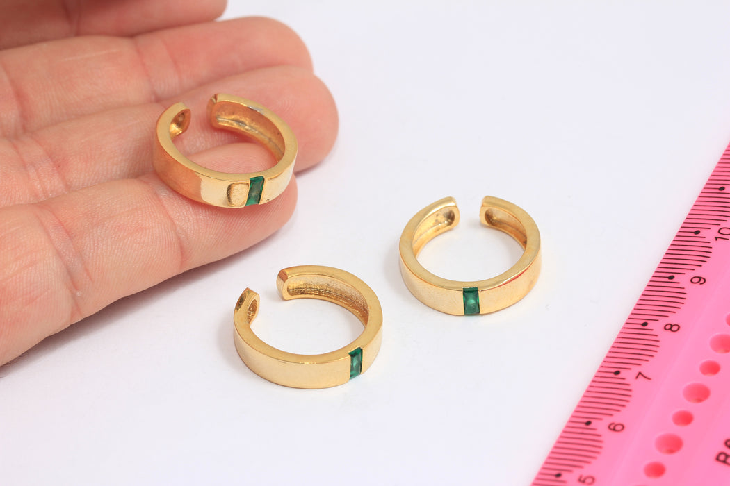 16-17mm 24k Shiny Gold Band Rings, Micro Pave Green Stone Rings, MLS849