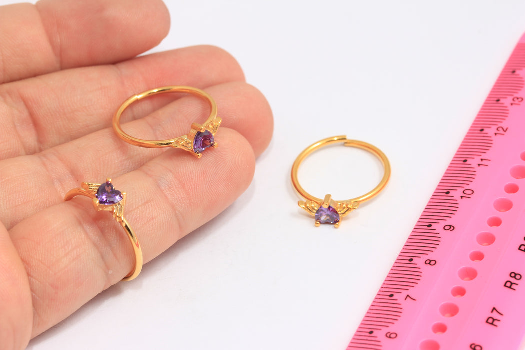 17mm 24k Shiny Gold Heart Ring, CZ Angel Heart Rings, MLS836