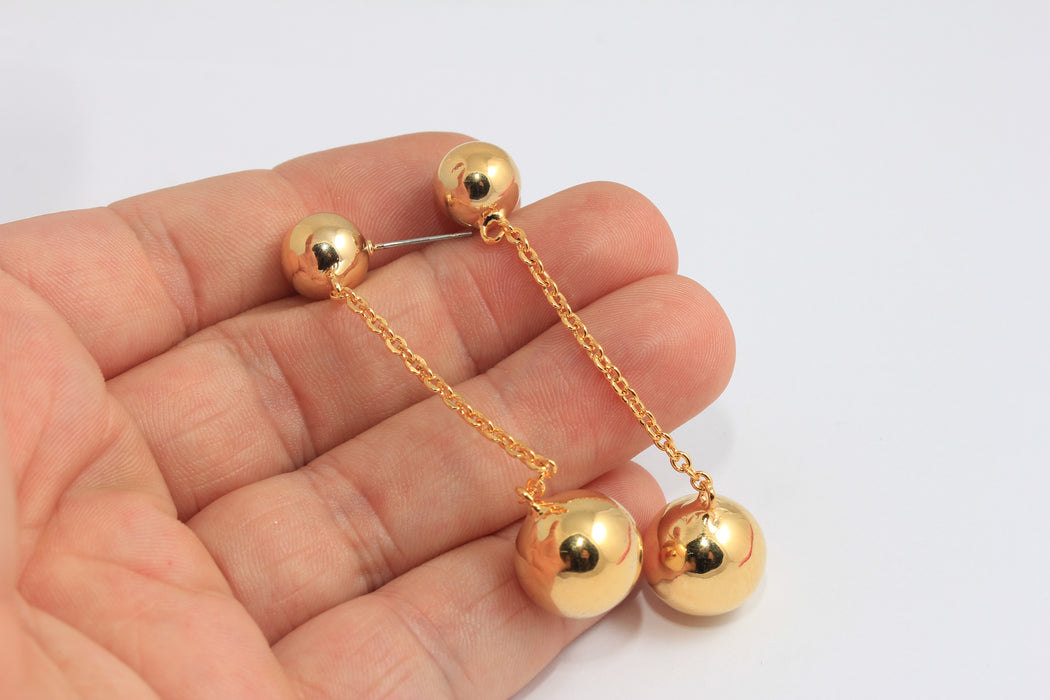 Long Drop Ball Stud Earrings