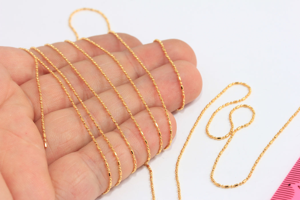 1mm 24k Shiny Gold Ball Chain, Soldered Ball Beaded Chain, BXB311-6