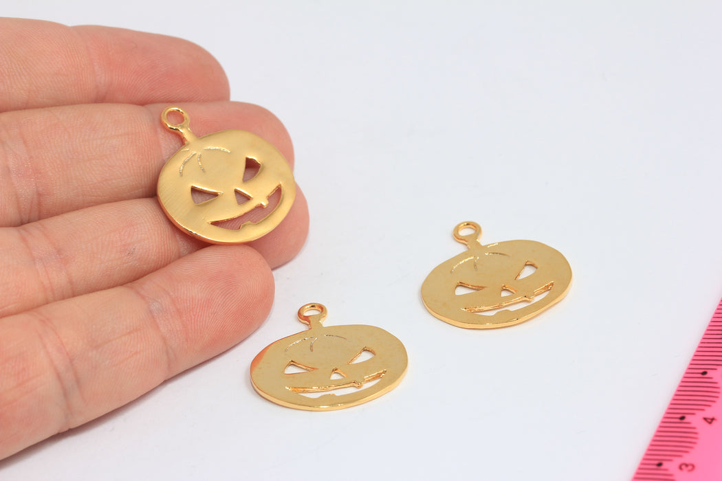 27mm 24k Shiny Gold Medallion, Halloween Pumpkin Charms, SLM501