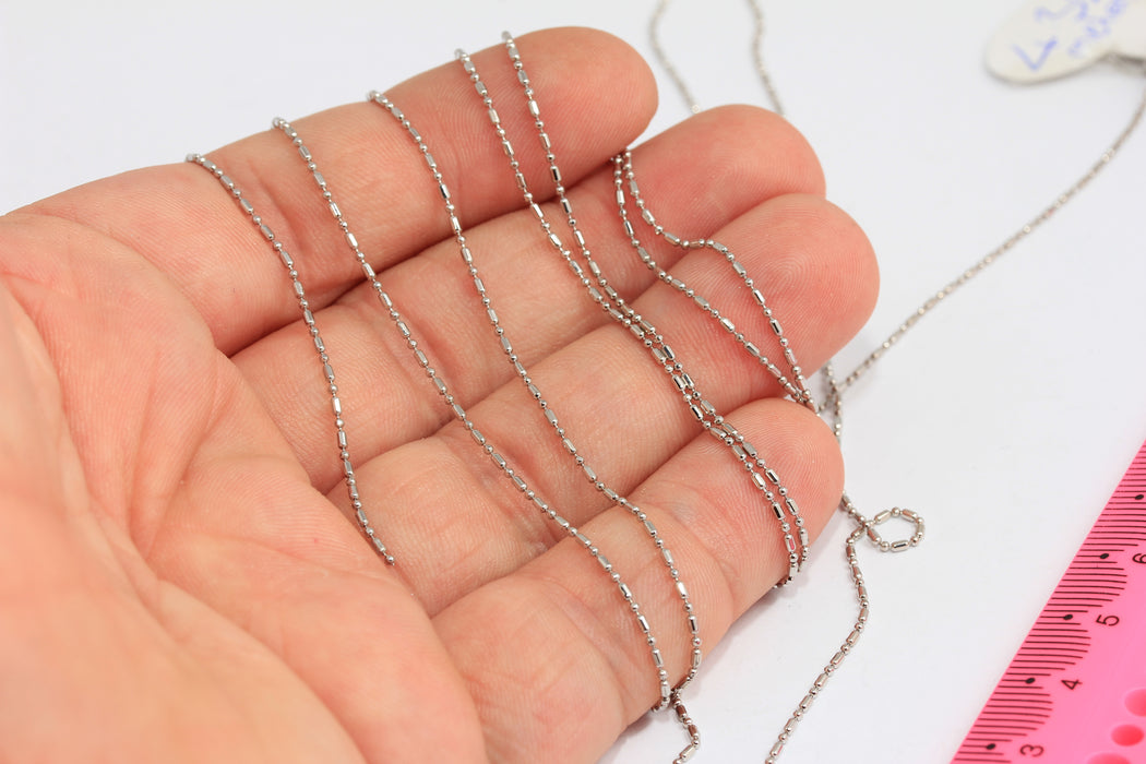 1mm Rhodium Plated Ball Chain, Silver Beaded Ball Chain, BXB228-6