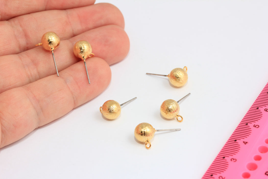 Ball Ear Posts, Gold Ball Stud Earrings With Loop