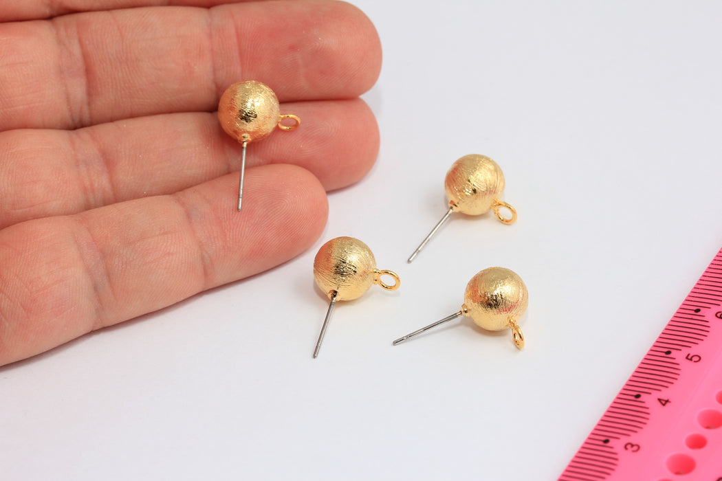 Ball Ear Posts, Gold Ball Stud Earrings With Loop