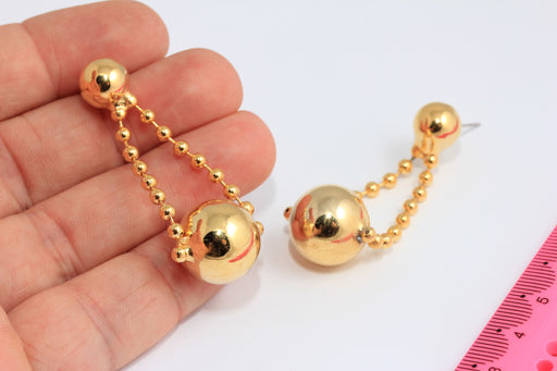 Long Drop Ball Stud Earrings