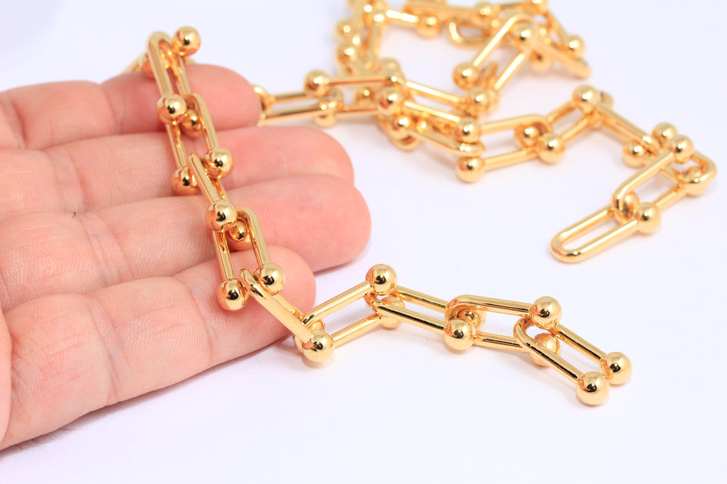 8x20mm 24k Shiny Gold U Link Chain, Gold Chunky Chain, BXB227-5