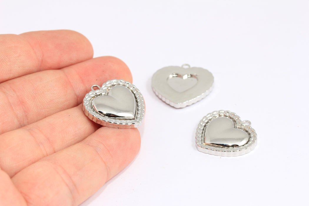 24x24 mm Rodyum Kaplama Kalp Madalyon, Aşk Kolyesi Tılsımları, MTE1150