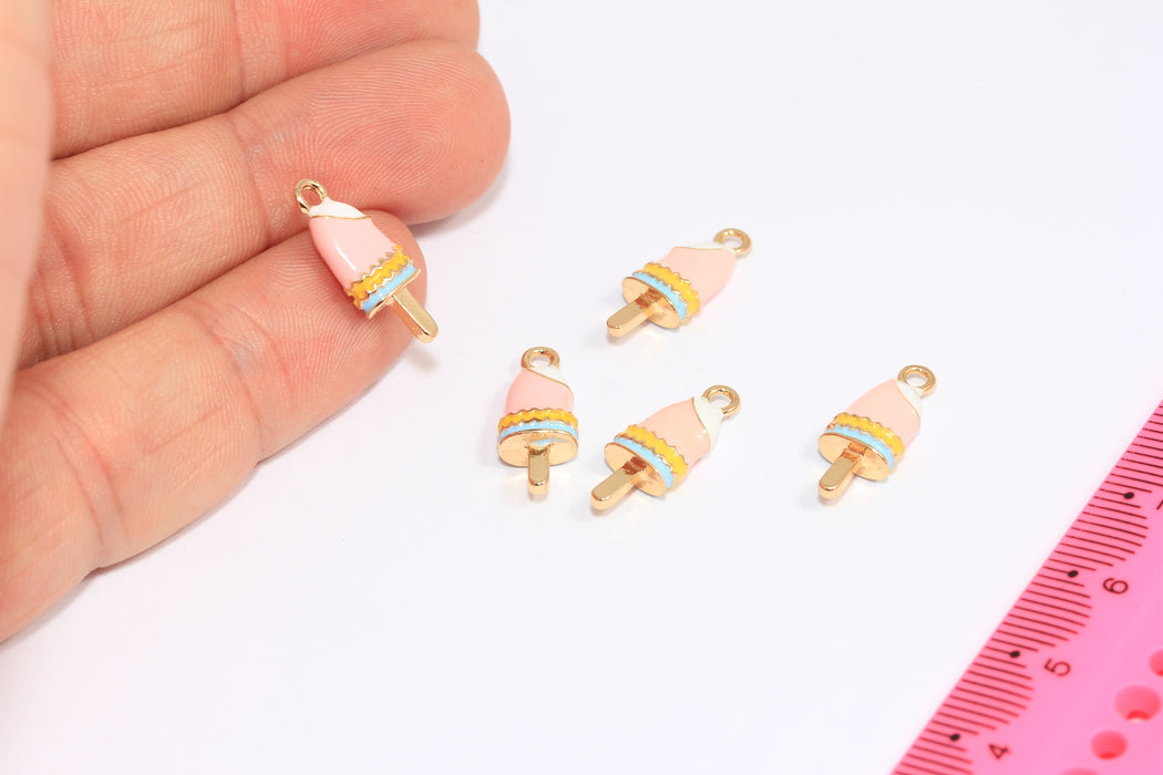 7x18mm Enamel Ice Cream Charms, Ice Cream Pendant, Cute Enamel Drop Charms, Bracelet Summer Beads, ZRCN550-3