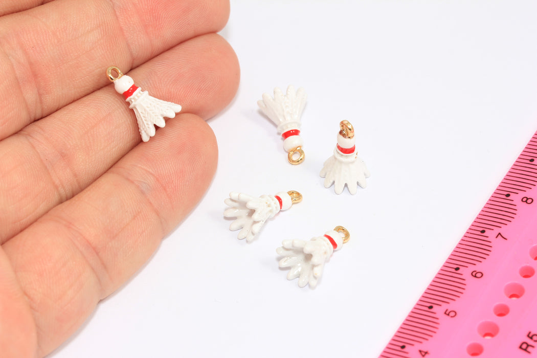 10x15mm White Enamel Shuttlecock Charms, Cute Badminton Ball Charms, Badminton Shuttlecock Drop Charms, ZRCN362-2