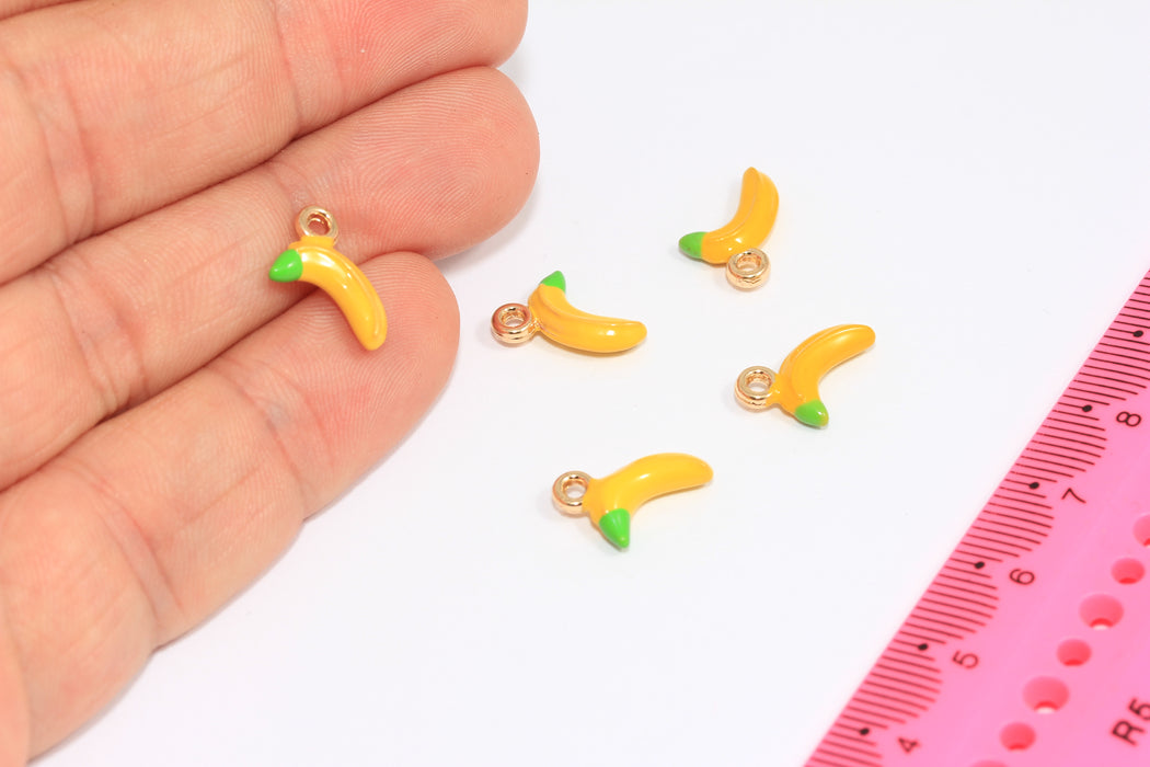 7x14mm Yellow Enamel Banana Charms, Banana Pendant, Cute Enamel Drop Charms, Bracelet Fruit Beads, ZRCN3-2