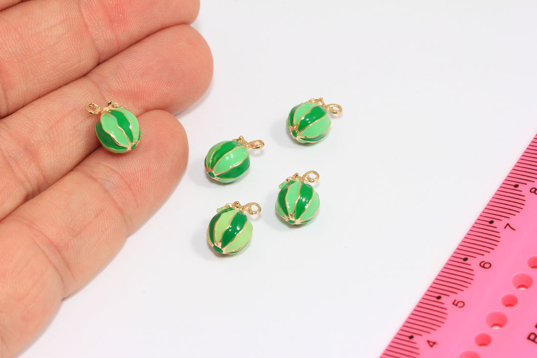 7x10mm Green Enamel Watermelon Charms, Watermelon Pendant, Cute Enamel Drop Charms, Bracelet Fruit Beads, ZRCN3-3