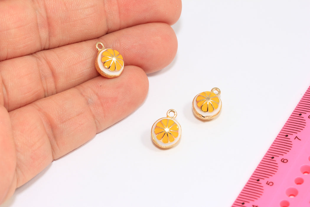 10mm 24k Shiny Gold Plated Lemon Charms, Enamel Lemon Drop Charm, Lemon Ball Charms, Bracelet Fruit Beads, ZRCN219-2