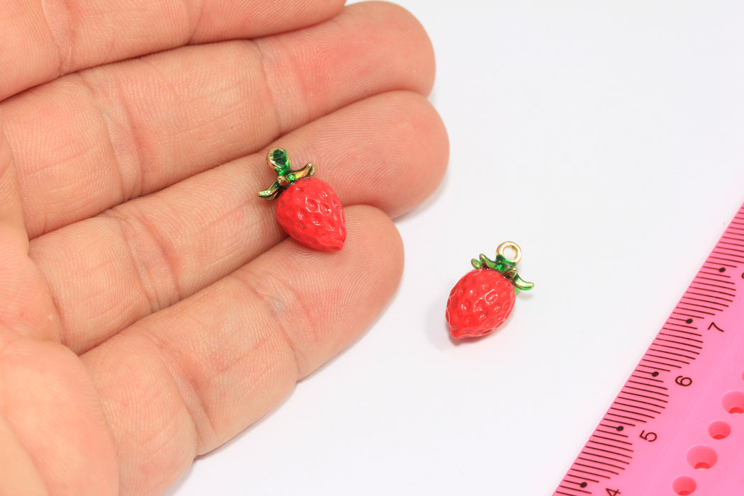 8x16mm Red Enamel Strawberry Charms, Strawberry Pendant, Cute Enamel Drop Charms, Bracelet Fruit Beads, ZRCN219-3